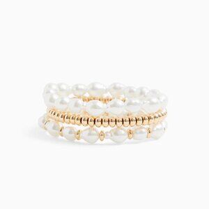 🆕GOLD-TONE & FAUX PEARL STRETCH BRACELET SET